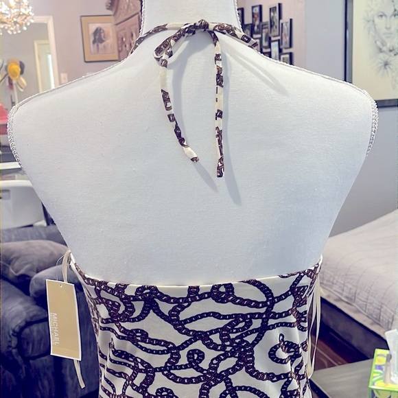 Michael Kors Summer Top. Cream with brown chain design. Size M Ties on neck - Picture 2 of 15